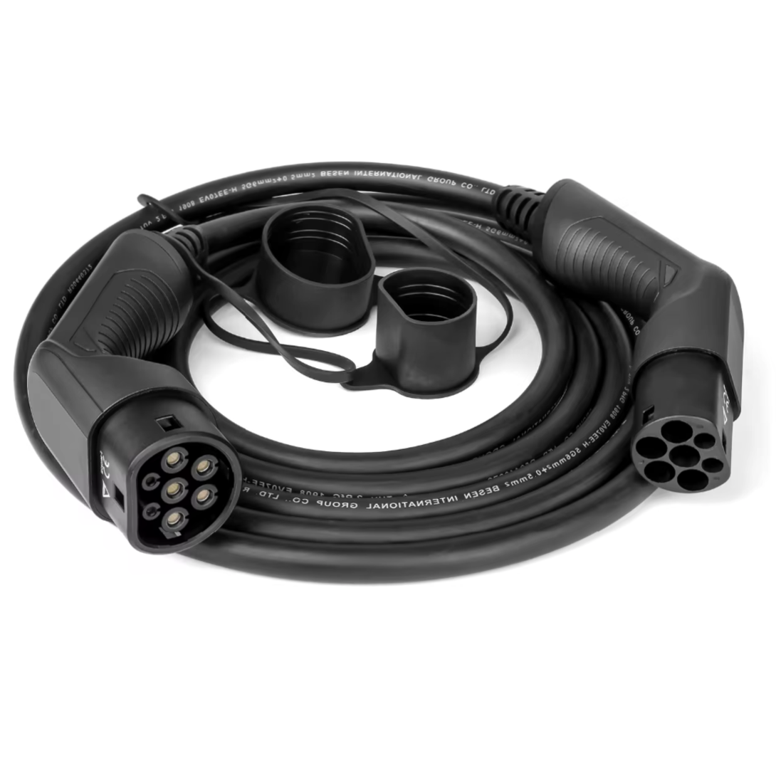 câble de recharge type 2 vers type 2 mode 3 noir avec capuchons de protection,