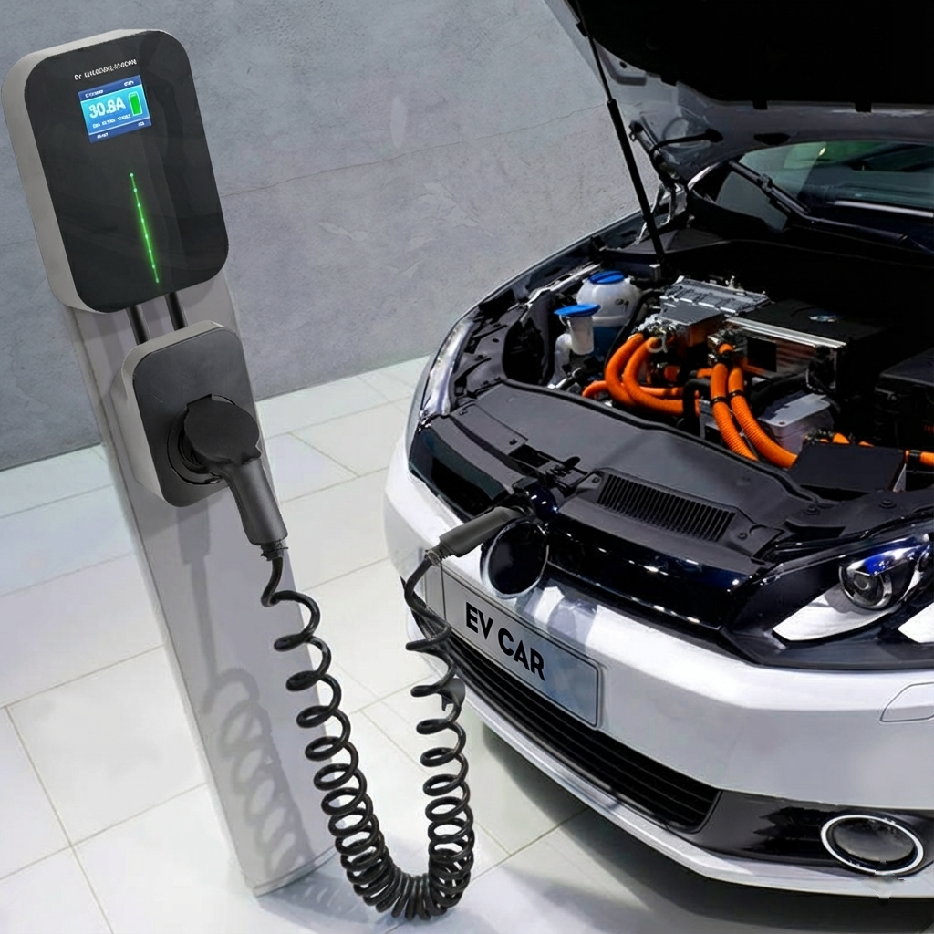 cable spiralé charging a car